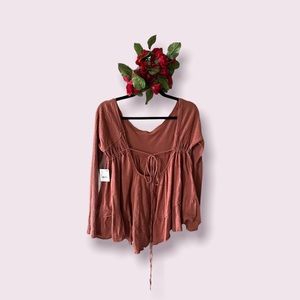 NWT Free People Tie Back Detail Blouse, Size S, Ginger Snap